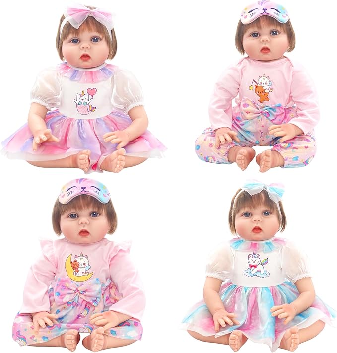 4 Sets Doll Clothes and Accessories for 20-22 Inch Dolls, 9 Pcs Clothes Dresses Outfits Including Dress, Headbands, Blindfold, Top and Pants