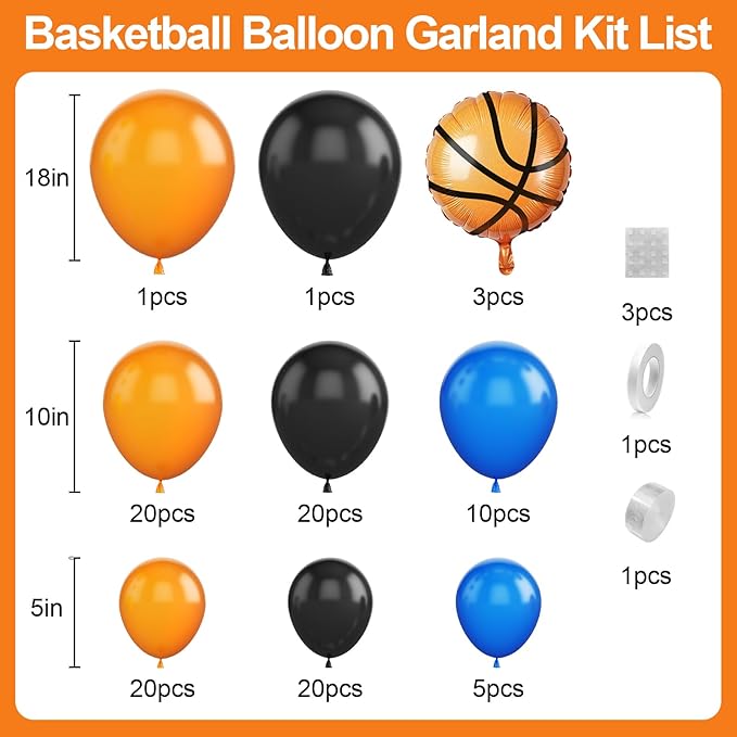 Basketball Balloon Arch Garland Kit,Orange Black Blue Balloon Garland with Foil Balloon for Men Teen Kids Birthday Graduation Party Decorations,Basketball Sports Theme Party Decor Supplies