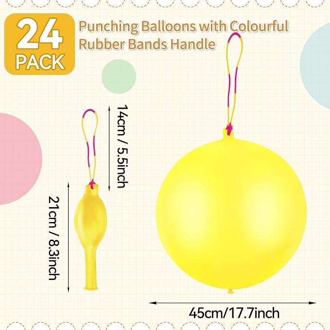 24 Pcs Yellow Punch Balloons Bounce with Rubber Band Handle Punching Balloon Heavy Duty for Birthday party favors, Kid (Yellow)