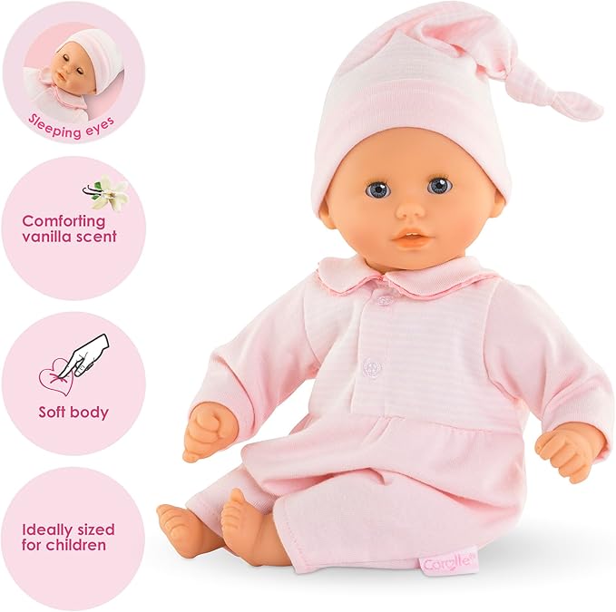 Corolle Bébé Calin Charming Pastel - 12" Soft Baby Doll with Vanilla Scent, Pink Outfit & Sleeping Eyes for Girls Ages 18 Months+, Cute Reborn Realistic Baby Dolls for 2 Year Old Girls