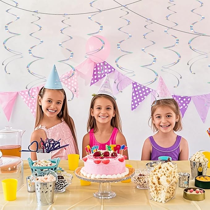 28 Pack Iridescent Ceiling Swirl Foil Decorations Hanging Plastic Streamer Themed Swirl Party Decoration for Celebration