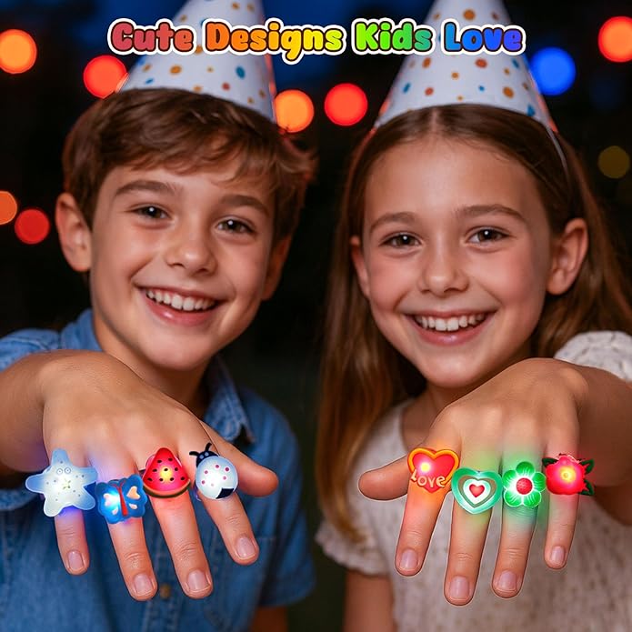 LovesTown 50PCS LED Light up Rings, Light up Toys for Kids Glow in the Dark Party Supplies Flashing for Easter Party Favors Classroom Prizes Goodie Bag Stuffers Easter Egg Fillers