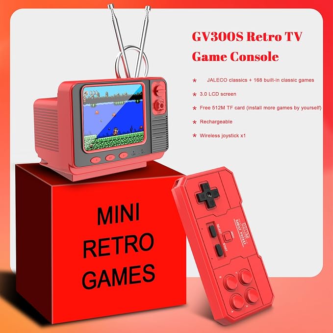 Retro Game Console - 42 JALECO + 168 Classic Games, 2.4G Wireless 2-Player, 3.0 Inch IPS Screen, TF Card Expansion, Great for Kids