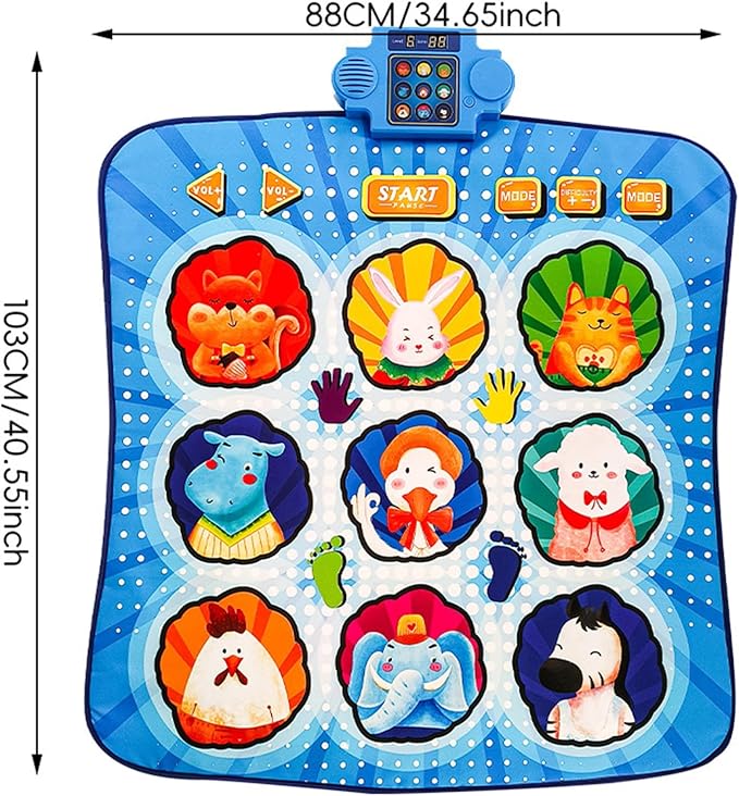 Dance Pad, Electronic Music Mat with LED Lights and 80 Sounds, Foldable Nonslip Playmat for Kids Ages 3 to 12, (Blue)
