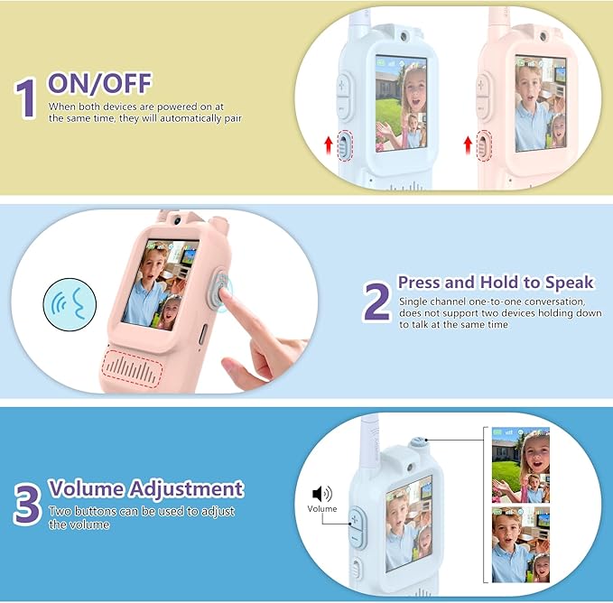 Video Walkie Talkies for Kids, 2 Pack Rechargeable Kids Walkie Talkies, Screen Display and Voice Changer, Indoor Outdoor for Boys and Girls, Age 3-12 (Blue & Pink)