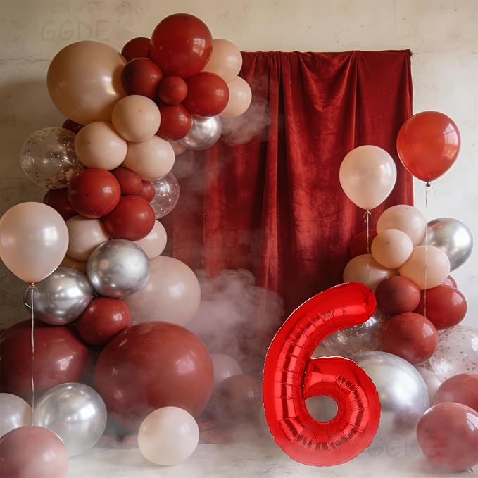 40 Inch 6 Red Number Balloons Mylar Foil Helium Digital Balloons Baby Shower 6th Birthday Party Decor Supplies