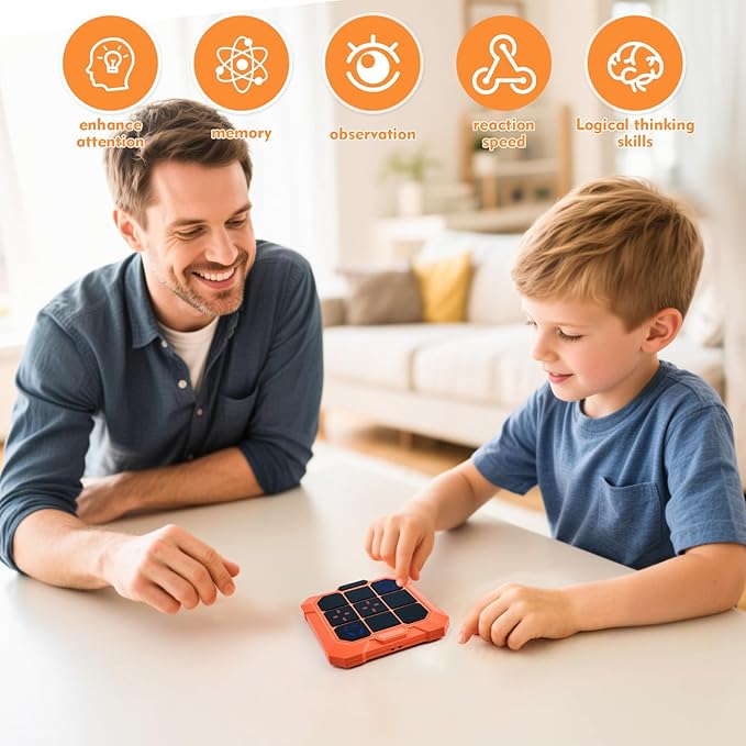 Tic Tac Toe Game, 6-in-1 Electronic Tic Tac Toe with Mute & Rechargeable - Handheld Travel Board Game for Kids Ages 4+, Adults, Family - Educational Learning Toy for Boys Girls, Orange