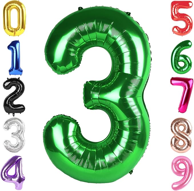40 Inch Dark Green Number 3 Balloon, Giant 3 Number Balloons for 3rd Birthday Decorations, Party Supplies for Baby Boy Girl, Dark Green Party Decor