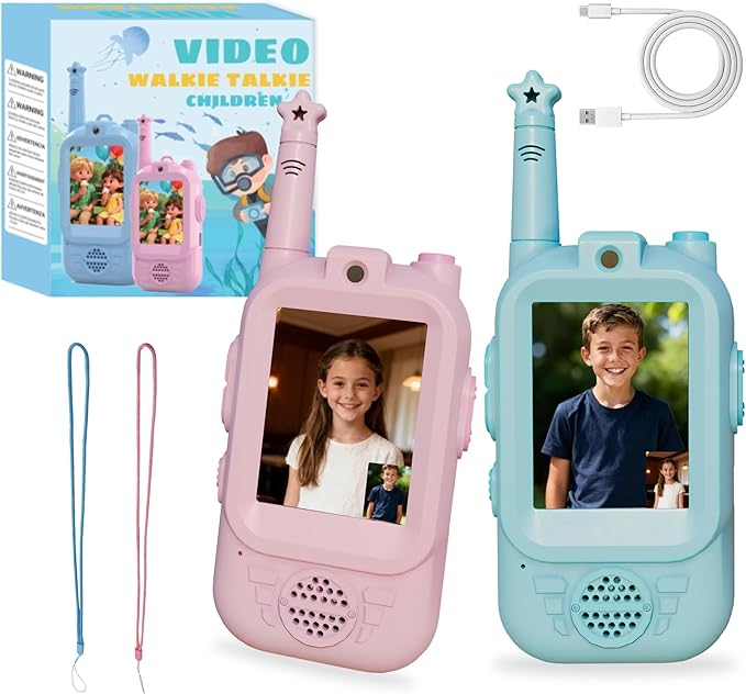 Video Walkie Talkie for Kids 2 Pack 3-12 Year Old Boys Girls Walkie Talkies Long Range 2 Way Radio Fun Toy with USB Rechargeable and Screen for Camping Hiking Outdoor Indoor Games Gift Pink Blue