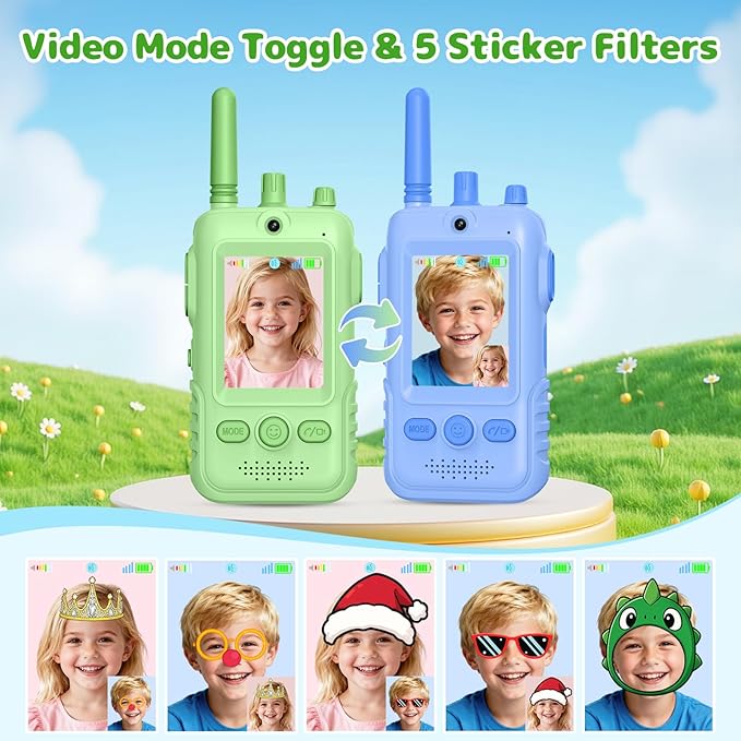 Walkie Talkies for Kids Video Toys, 2Pack Rechargeable Video Intercom Kids Walkies Talkies with 2.0" IPS Screen & Long Range, Outdoor Christmas Birthday Gifts for Boys Girls 3-12 Year Old
