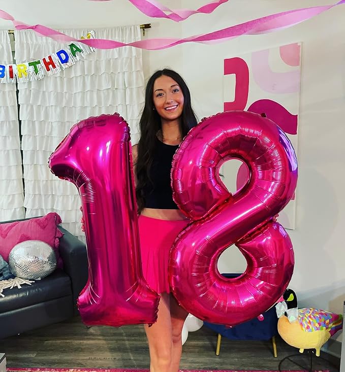 Hot Pink 8 Balloon, Number Balloons 40 Inch, 8th Birthday Decorations for Girls, Birthday Balloons, Hot Pink Party Supplies, Number 8 Balloon