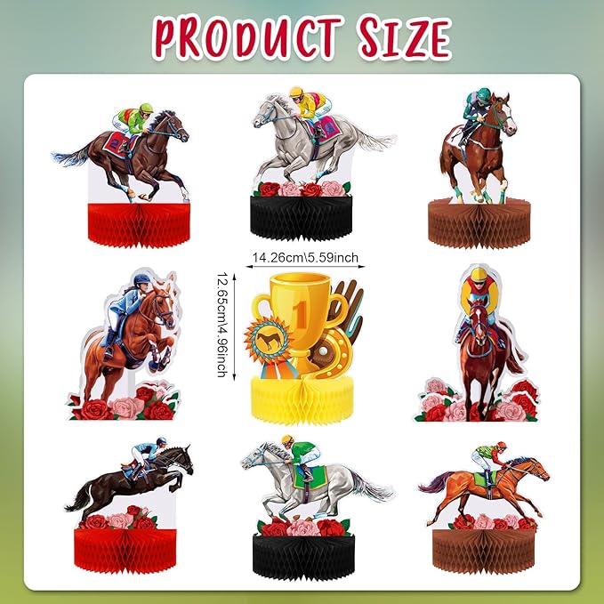 9 Pcs Kentucky Horsing Racing Derby Decorations Horse Racing Honeycomb Centerpieces 3D Horse Birthday Party Supplies Baby Shower Derby Plates Table Decoration