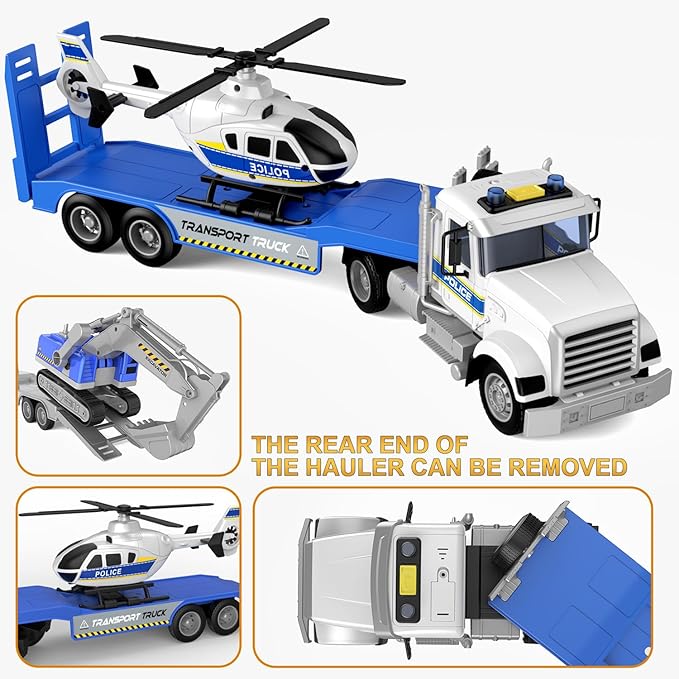 Toddler Boy Toys for 3 4 5 6 Year Old, 22” Semi Truck Toy with Helicopter - Police Toys, Birthday Gifts for Kids Child 3+ Years Old