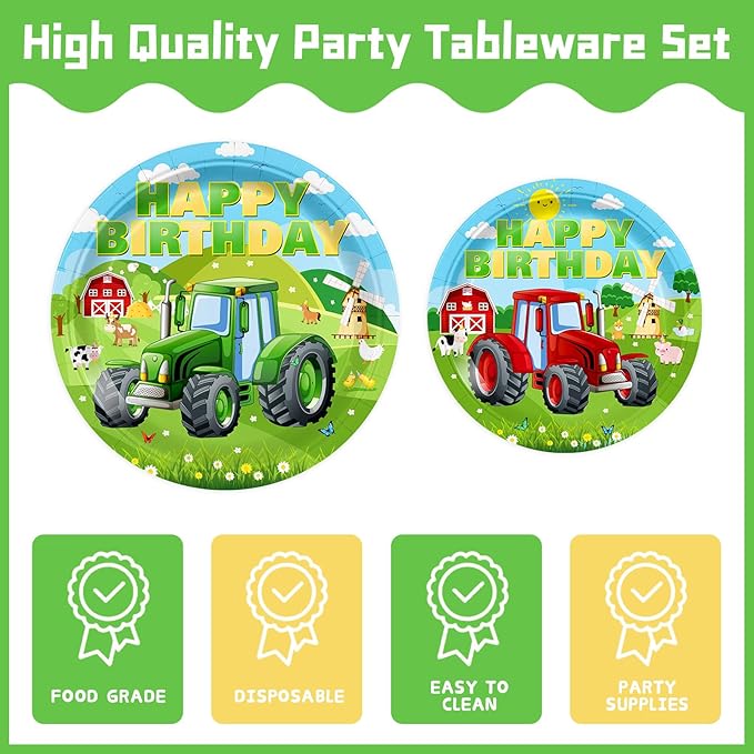 232pcs Tractor Birthday Party Decorations Party Plates Napkins Disposable Paper Cups Tablecloth Banner Boys Tractor Farm Birthday Party Supplies Tableware Set 24 Serve