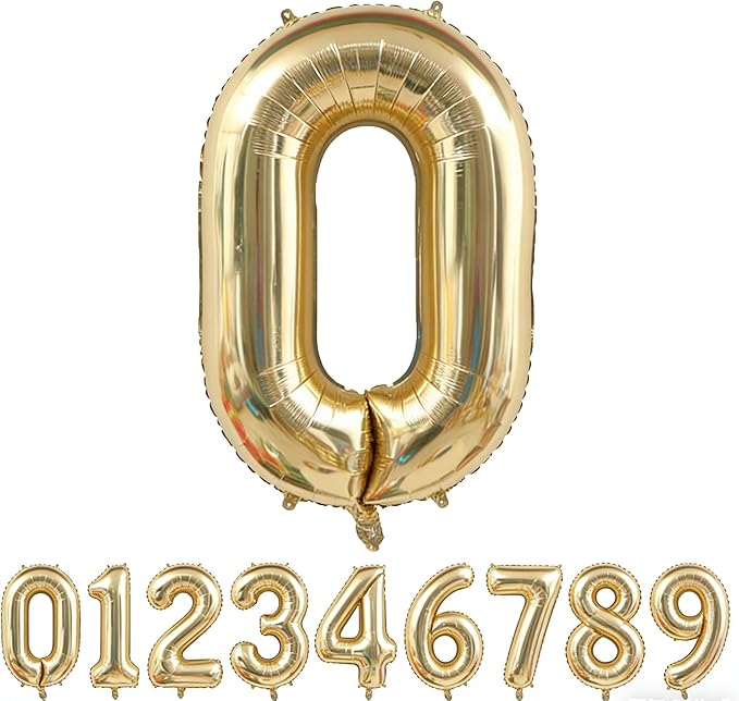 40 Inch Light Gold 0 Number Balloons Champagne Gold Giant 0 Foil Mylar Helium Large Digital Balloon for Girls Boys Birthday Jumbo Balloon 10th Anniversary Graduation Events Party Decoration Supplies