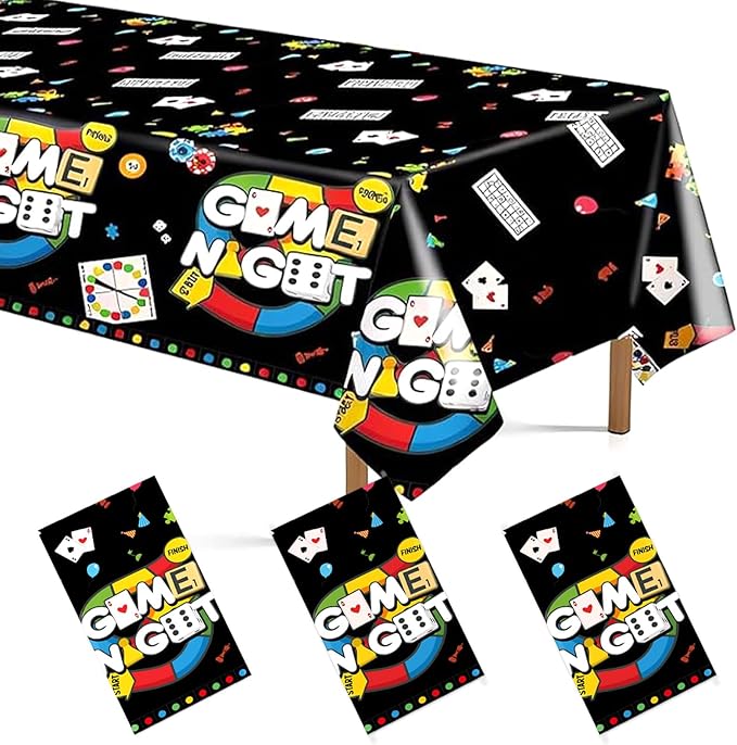 Grencian 3Pcs Family Game Night Party Tablecloth Game Night Table Cover Plastic Rectangle Gaming Themed Table Cloth for Kids Boys Gamer Family Gathering Party Decorations, 54 x 108 inch