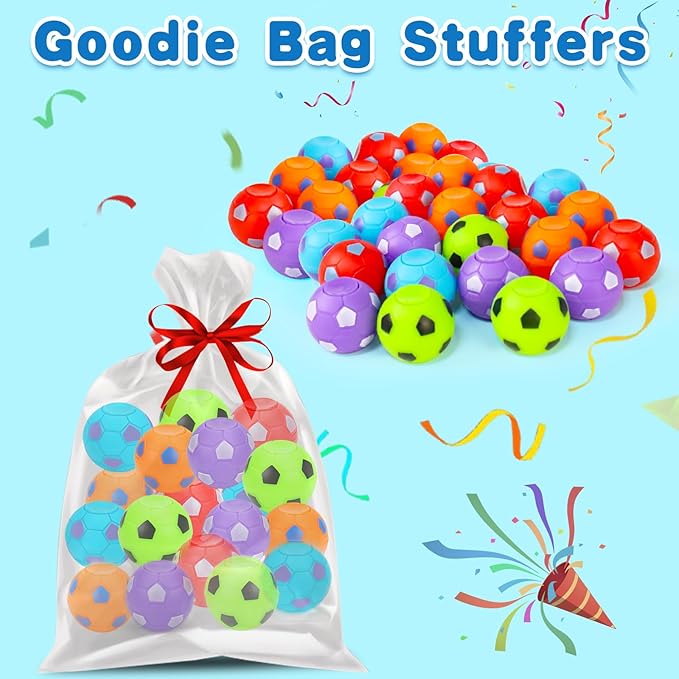 32PCS Fidget Spinner Soccer Balls Sports Party Favors Bulk for Kids 4-8 8-12 Easter Egg Fillers Birthday Goodie Treat Bag Stuffers Classroom Treasure Toys Carnival Prizes Pinata Return Gifts