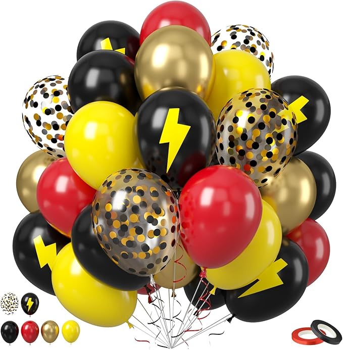 Red Black Yellow Balloons,12inch Black Yellw Red Party Balloons with Printed Latex Balloon Black Yellow Confetti Decoration for Themed Birthdays Baby Showers Holiday Party