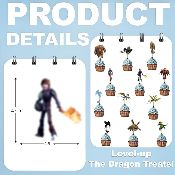 How To Train Your Dragn Cupcake Topper Decorations – Fantasy-Themed Cake Picks Featuring Toothless, Dragns, Viking Symbols – Fun Party Supplies for Birthdays & Celebrations