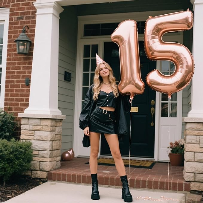 Rose Gold Number 5 Baiioons 40 Inch Number Balloons Giant Jumbo 15 25 50 Foil Mylar Helium Number Digital Balloons Champagne Gold 50 Birthday Party 2025 Anniversary Events Party Decorations