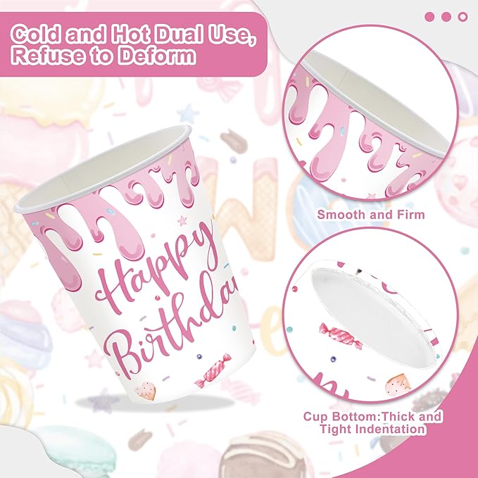 120PCS Two Sweet Birthday Party Supplies Two Sweet Donut Ice Cream Decorations for Baby Girl 2nd Second Birthday Tableware Set Plates Napkins Cups Set for 20 Guests