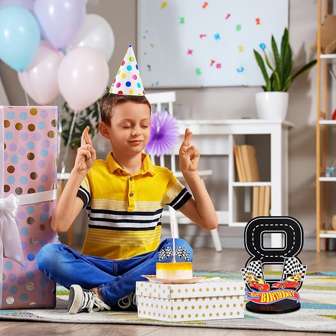Race Car 8th Birthday Number Sign Centerpiece Race Car Theme 8th Birthday Party Supplies Wooden Table Decoration Photo Props for Boys Eight Years Old