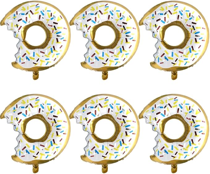 White Sprinkle Donut Balloon Dessert Food Cake Doughnut Theme Birthday Decoration, 6 Pack Sweet Candy Balloons Sweetmeat Donut Time Balloons For Grow Up Party Supplies Baby Shower Sweet Party Supplies