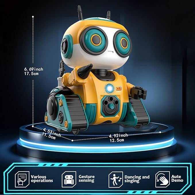 Robot Toys, Rechargeable Remote Control Robot, with Intelligent Programming Function, Gesture Sensing, Auto-Demo,Music and Dance,Children's Birthday Gift(Yellow)
