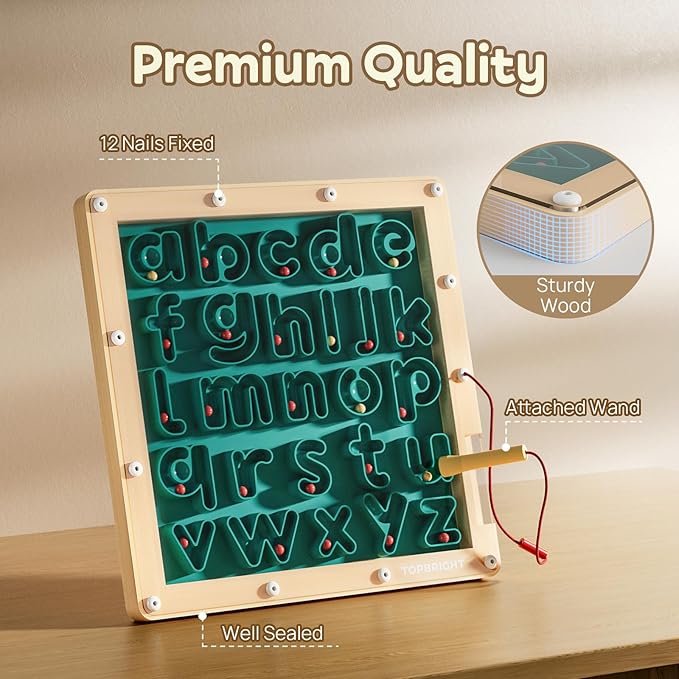 TOP BRIGHT Magnetic Letter Board - Alphabet Learning Montessori Toys, ABC Tracing Board with Magnetic Pen, Writing Practice for Toddlers, Learning Education Toys for 3 4 5 Years Old Preschool Kids