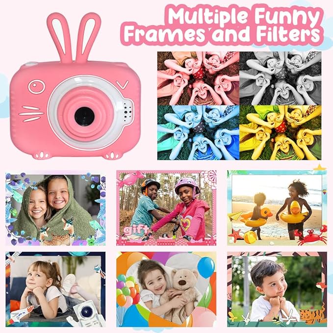 Kids Camera for Girls Boys 3-12 Years Old Selfie Children Camera Infant Toys Bunny 1080P HD Digital Video Camera for Toddler Christmas Easter Birthday Gifts with 32GB SD Card