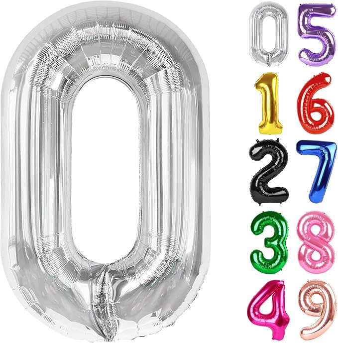 Silver Number 0 Balloon 40 Inch, 0 Balloon Number for 10th 20th 30th 40th 50th 60th Birthday Decorations, Silver Party Supplies