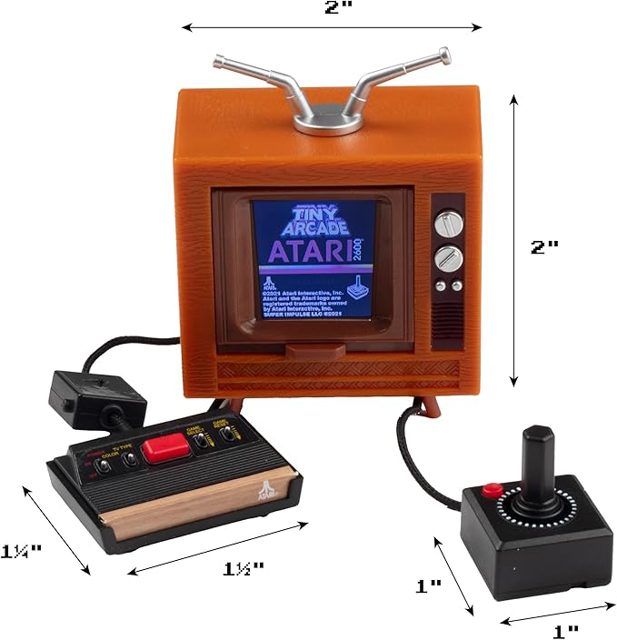 Tiny Arcade Atari 2600 3.5" Mini Retro Game - Playable Console & TV w/ Real Gameplay & Sound-10 Classic Video Games: Pac-Man, Breakout, &More(Ages 8+)