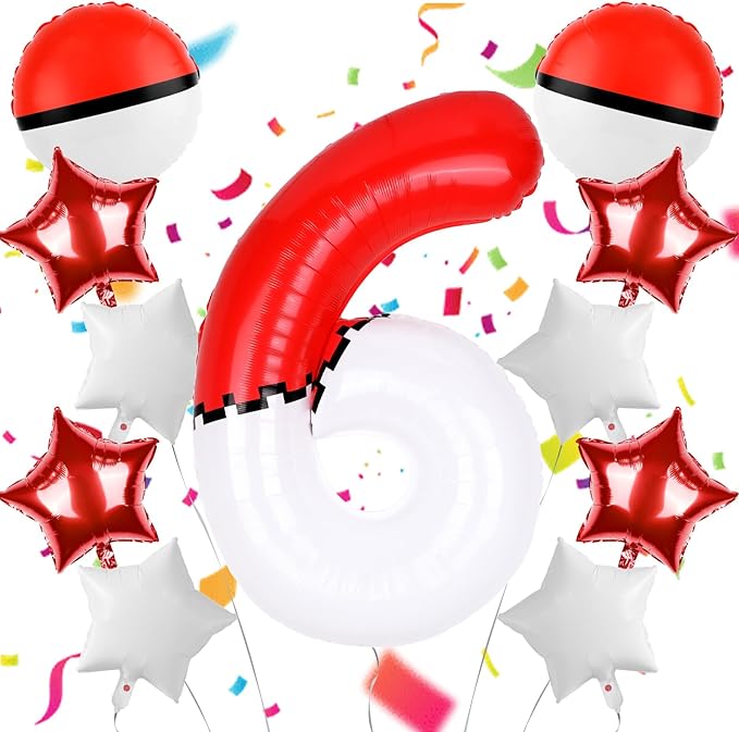 40 Inch Red & White Cartoon Themed Theme Number Balloon, Number Block Foil Number 6 Balloons Large Big Numbers Helium Balloon for Girls Boys 6th Birthday Theme Party Decorations (Number 6)