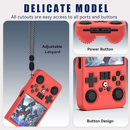 FIOPAZ for R36MAX Silicone Protective Case, Soft Skin for R36 MAX Retro Handheld Game Console Accessories, Anti-Scratch Washable Only for R 36 MAX Sleeve with Lanyard (Red)