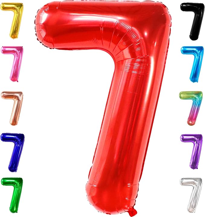 KatchOn, Giant Red Number 7 Balloon - 40 Inch | 7th Birthday Balloon for 7th Birthday Decorations | 7 Balloon number for Birthday | Seven Number | Number Balloons for Anniversary Decorations