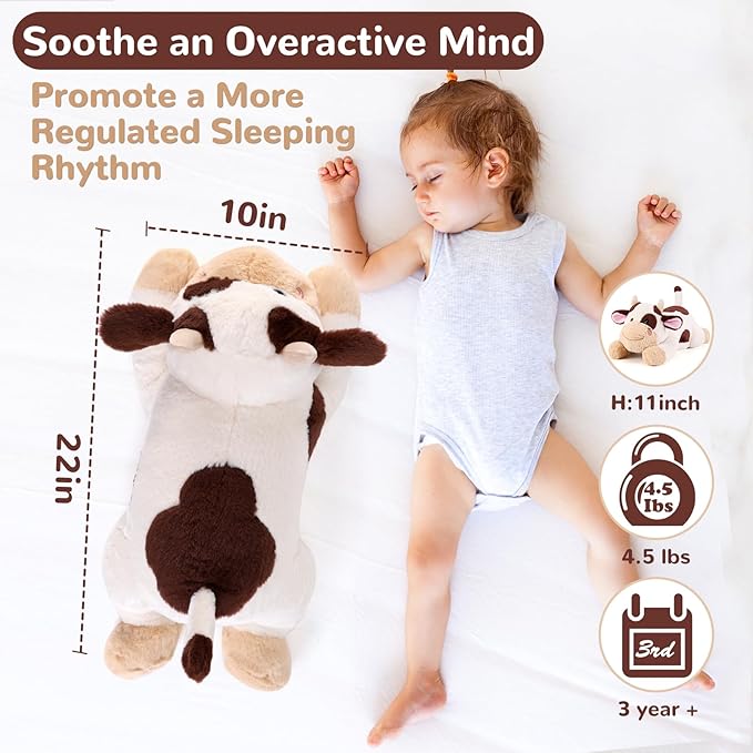Cow Weighted Stuffed Animals - 22 Inch 4.5 Pounds Weighted Plushies Cow Stuffed Animals - Big Plush Pillow - Cute Plush Toys Gifts for Kids & Adults (22" 4.5 lbs Brown)