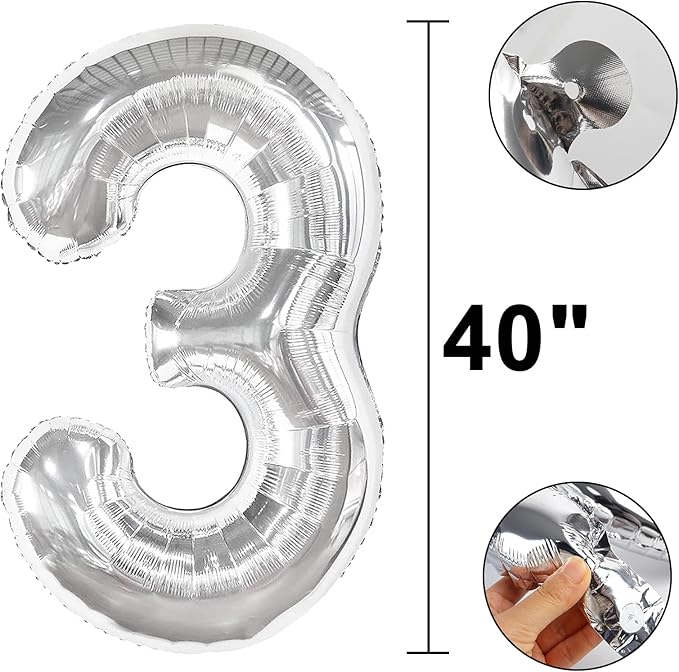 40 Inch Silver Number 13 Digital Balloon,Jumbo Mylar Foil Helium Balloon for 13 Balloons for Birthday Party,Wedding Anniversary Party Decorations