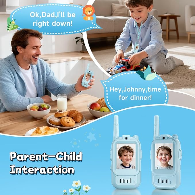 Video Walkie Talkies for Kids, Handheld 2 Pack Rechargeable Video Intercom Kids Walkies Talkies, Indoor Outdoor Toys for Family Games, Outside, Camping, Hiking for Boys Girls Ages 3-12 (Blue/Blue)