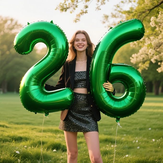 40 Inch Green Number 26 Digital Balloon,Jumbo Mylar Foil Helium Balloon for 26 Balloons for Birthday Party,Wedding Anniversary Party Decorations