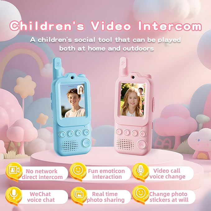 Upgraded Video Walkie Talkies for Kids Ages 3–10, Kids Walkie Talkies 2 Pack with with Micro Chat and Games, Interactive Video and Long Range, Rechargeable Outdoor Camping Gift for Boys & Girls