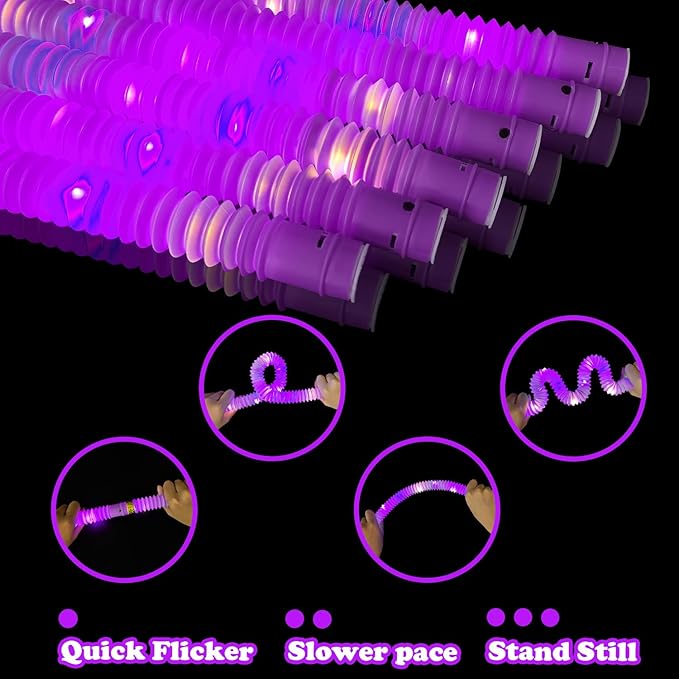 Purple Glow Sticks Pop Tubes, 24PCS Mardi Gras Parade Throws Party Favors, Light Up Necklaces & Bracelets Accessories Decorations, Glow Birthday Wedding Carnival Easter Party Supplies for Kids Adults