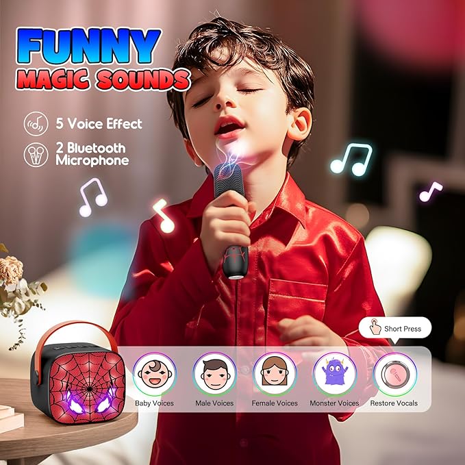 Cool Mini Karaoke Machine Toys: Kids Toys Easter Birthday Gifts Age 3-12+ LED Portable Bluetooth Speaker with 2 Wireless Microphone Basket Stuffers Gift Toy for 4 5 6 7 8 9 Years Old Girls Boys