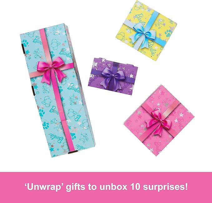 Barbie Party Unboxed Doll & Accessories, Pet Birthday Series Party Stars Set with 10 Surprises Including Color Change & Cake-Decorating Activity