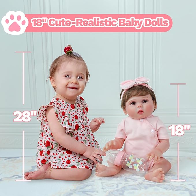 SCOM Reborn Baby Doll Girl - 18 Inch Realistic Real Life Doll with Hair, Silicone Baby with Anatomically Correct, Newborn Lifelike Toddler with Vinyl Body for Age 3 4 5 6 Year Old Gift Princess Lucy