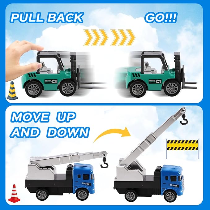 8-in-1 Mini Die Cast Alloy Construction Vehicle Set, Pull Back Toy Cars for 3 4 5 Year Old Boys Girls, Outdoor Boys Girls Toys, Ideal Gift for Birthday Party Favors & Christmas Stocking Stuffers