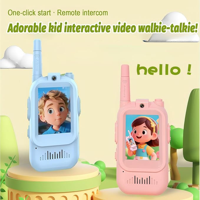 Video Walkie Talkies for Kids - 2 Pack with Real-Time Video & Voice Chat, Fun Voice Changer & Video Effects, Rechargeable, Long Range (500ft), Ideal for Indoor & Outdoor Play(Ages 3-12) (2 Blue)