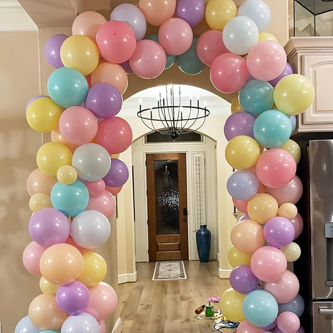 Pastel Balloons,12 Inch Macaron Pink Purple Blue Yellow Green Colorful Confetti Balloons Assorted Colors for Princess Girl Pastel Birthday Rainbow Party Baby Shower Wedding Engagement Decoration