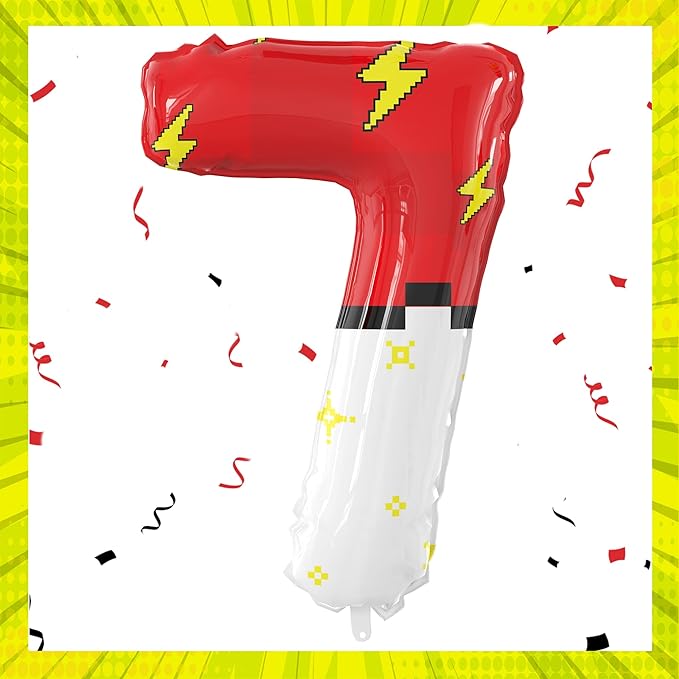 40 Inch Red White Cartoon Theme Number Balloons Large Birthday Party Number Balloons Cartoon Animation for Kids Birthday Party Decoration Supplies (Number 7)