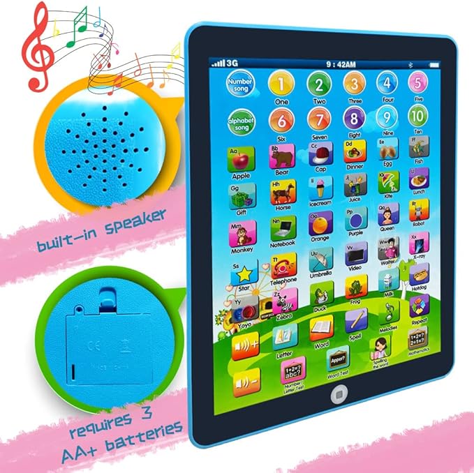 Kids Learning Pad/Tablet Interactive Toddler Toys with Words Numbers Alphabets Music English Electronic Educational Toy for Preschool Boys & Girls 3-8 Years Old (Blue)