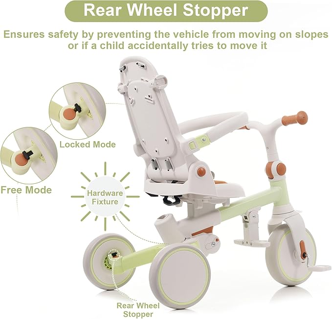 7-in-1 Baby Tricycle with Adjustable Parent Handle - Foldable Toddler Bike w/Removable Canopy & Guardrail, Aluminum Alloy Frame Stroller Bike for 1-6 Years Old (12-72 Months) (Green)